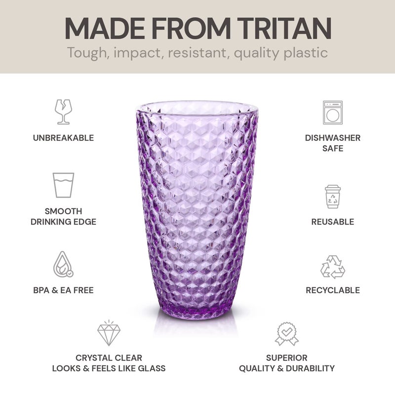 BELLAFORTE Shatterproof Tritan Plastic Tall Tumbler, 19oz Drinking Glasses Set of 4 - Laguna Beach Unbreakable Outdoor Drinkware for Party, Poolside, Indoor Use - Dishwasher Safe, BPA Free - Purple - Image 3
